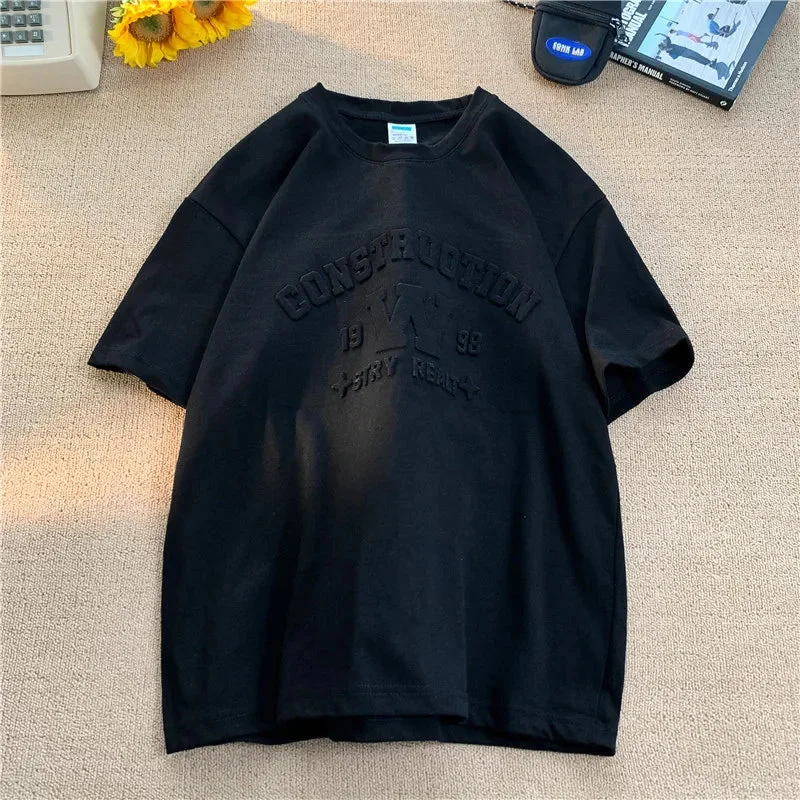 2024 Summer Three-dimensional Letters Short-sleeved O-neck T-shirt Casual Loose Men's T-shirts Basic Models Unisex Tshirt