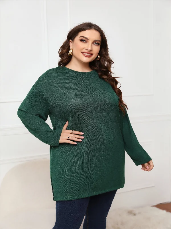 KittenAlarm - Plus Size Long Sleeve Round Neck Long Top Blouse