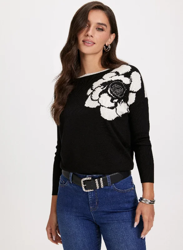 Floral Detail Dolman Sleeve Sweater