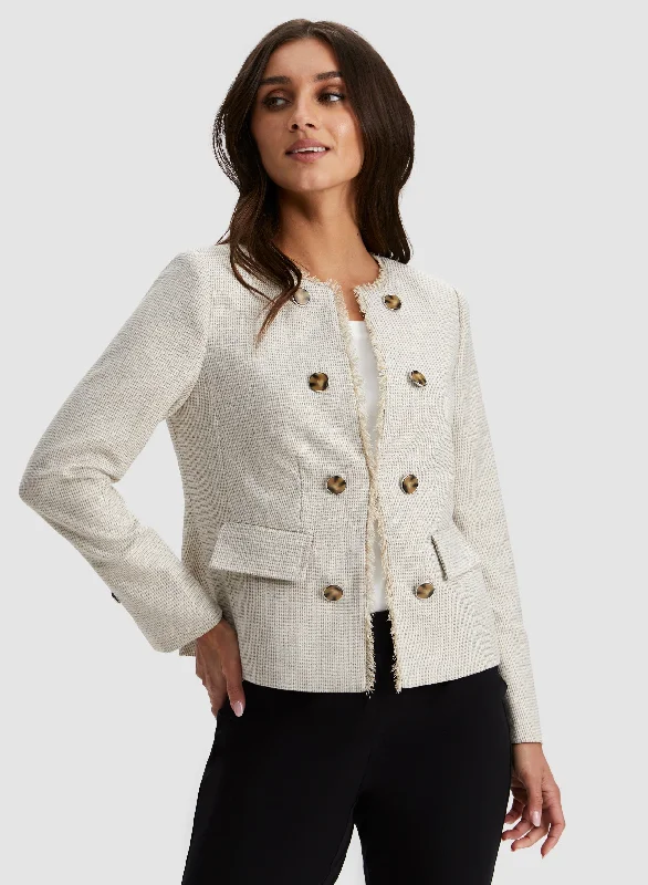 Textured Linen Collarless Jacket