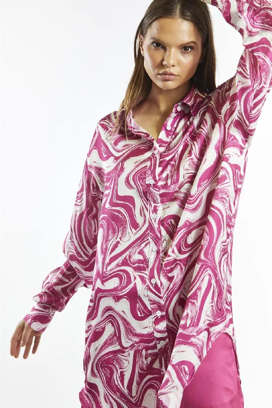 Bright-Pink Marble Oversized-Shirt