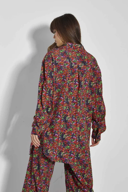 Glamorous Care Purple Orange Ditsy Oversized Shirt