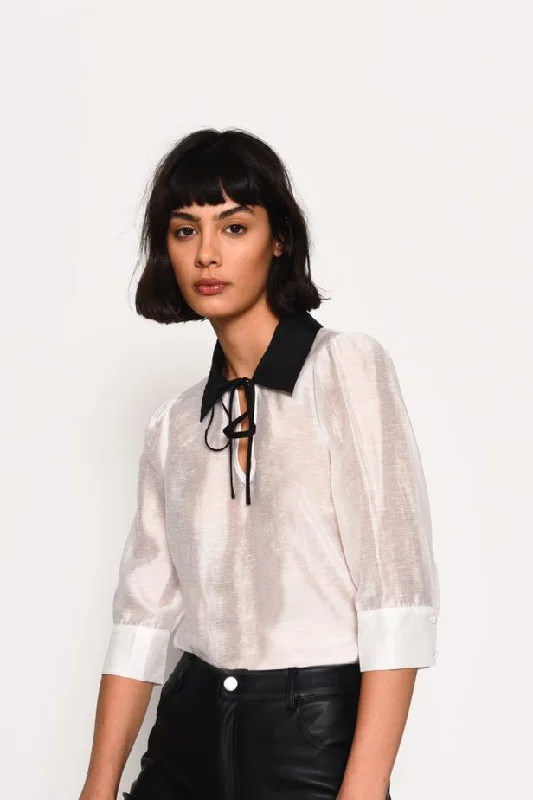 Glamorous White Sheer Blouse With Tie Detail