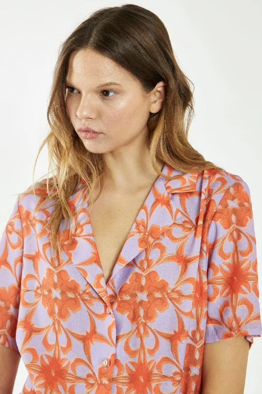 Lilac-Orange Tribal Print Collared Shirt