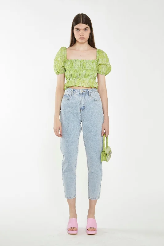 Lime Organza Jacquard Open-Back Top