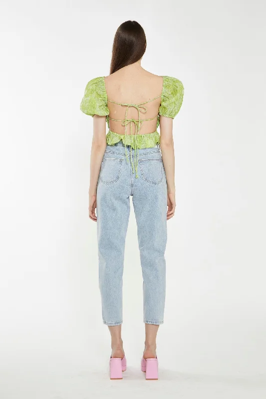 Lime Organza Jacquard Open-Back Top