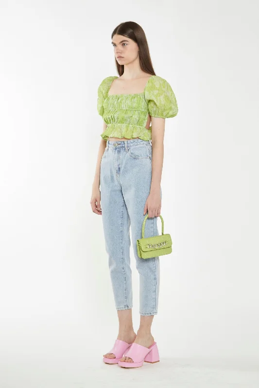 Lime Organza Jacquard Open-Back Top