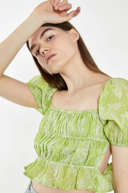 Lime Organza Jacquard Open-Back Top