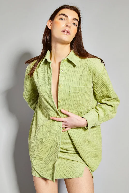 Glamorous Pistachio Corduroy Button Front Shirt