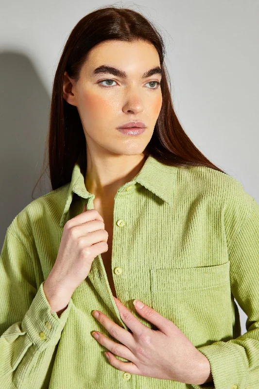 Glamorous Pistachio Corduroy Button Front Shirt