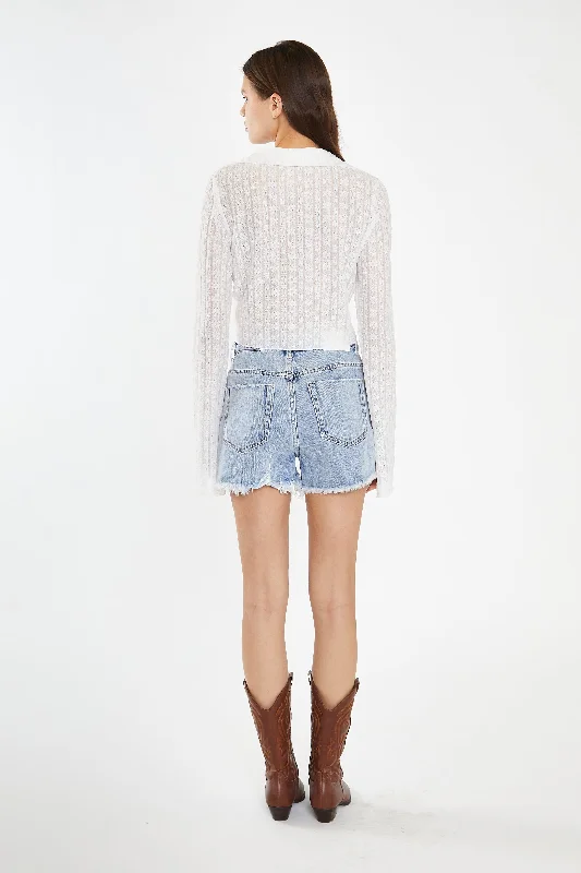 Off-White Lace Button-Through Asymmetrical-Top