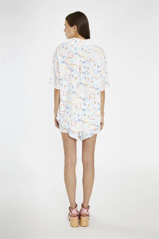 Rainbow-Face Print Oversized-Shirt