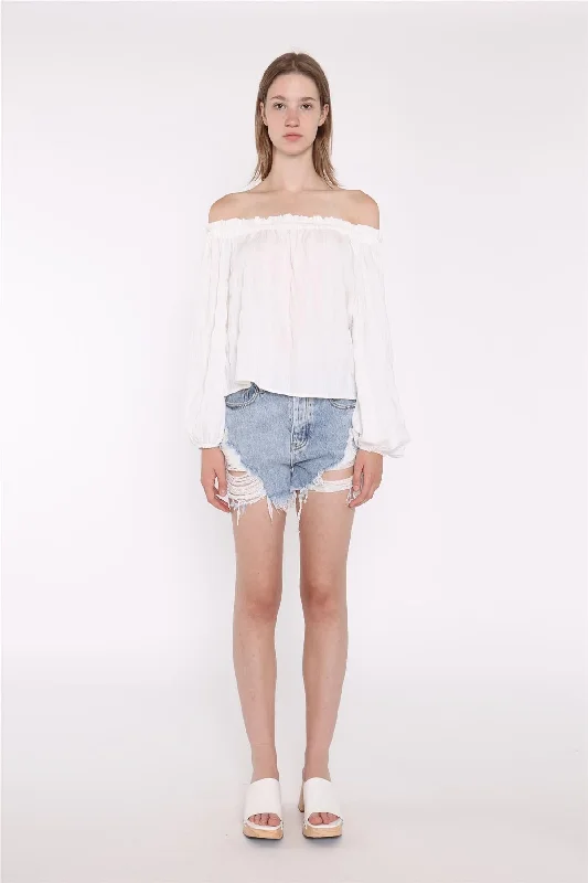 White-Check Swing Bardot-Top