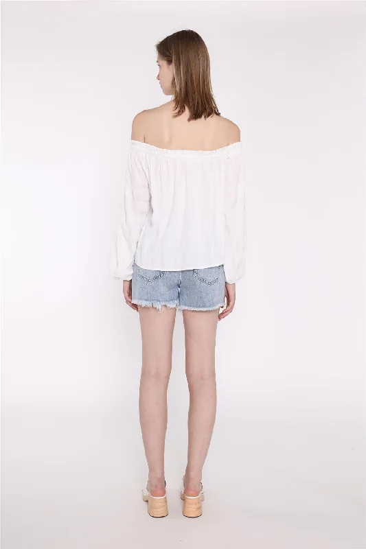 White-Check Swing Bardot-Top