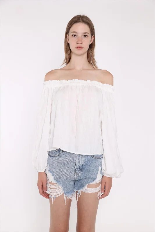 White-Check Swing Bardot-Top