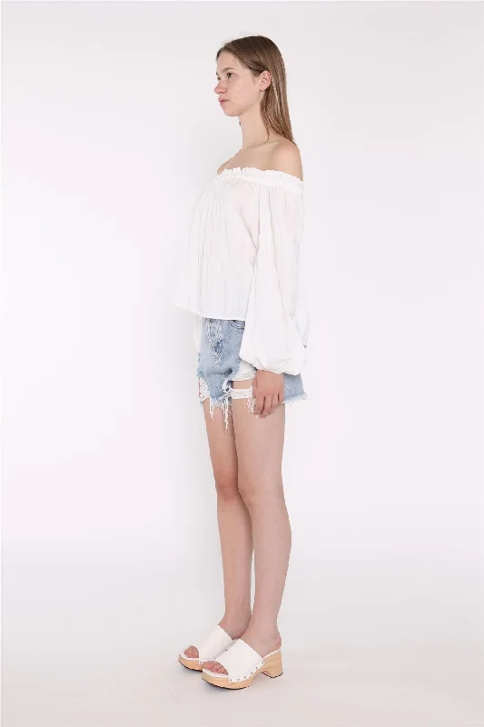 White-Check Swing Bardot-Top