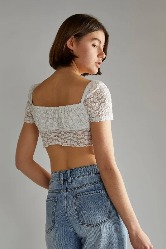 White Lace Milkmaid Hanky hem-Top