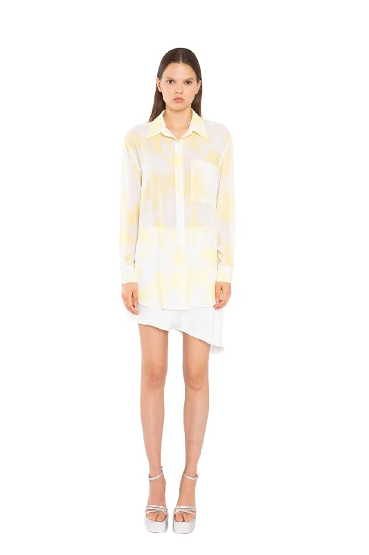 Yellow Print-Chiffon Button Down Classic-Shirt